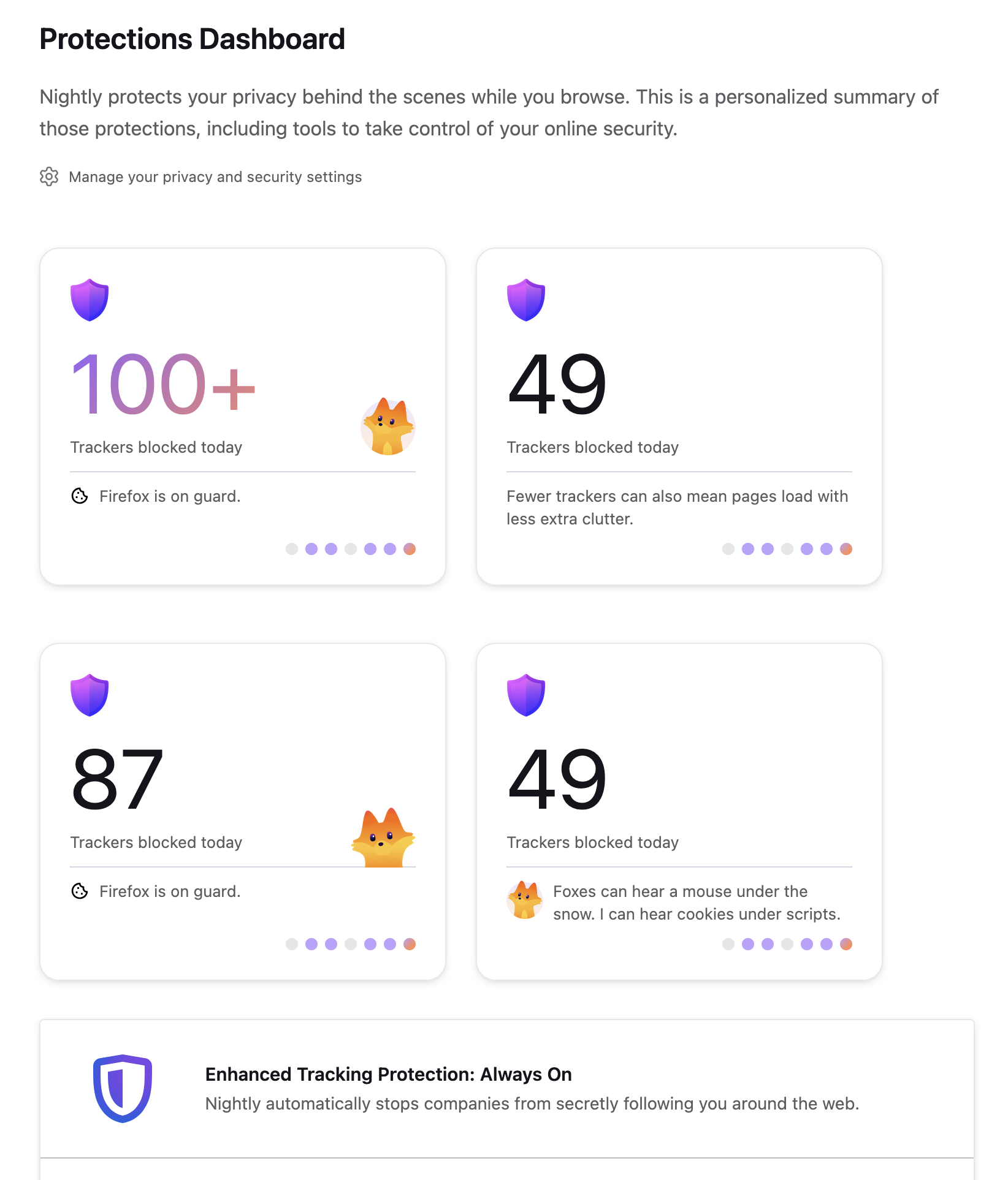 Demo grid of all widget variants on about:protections