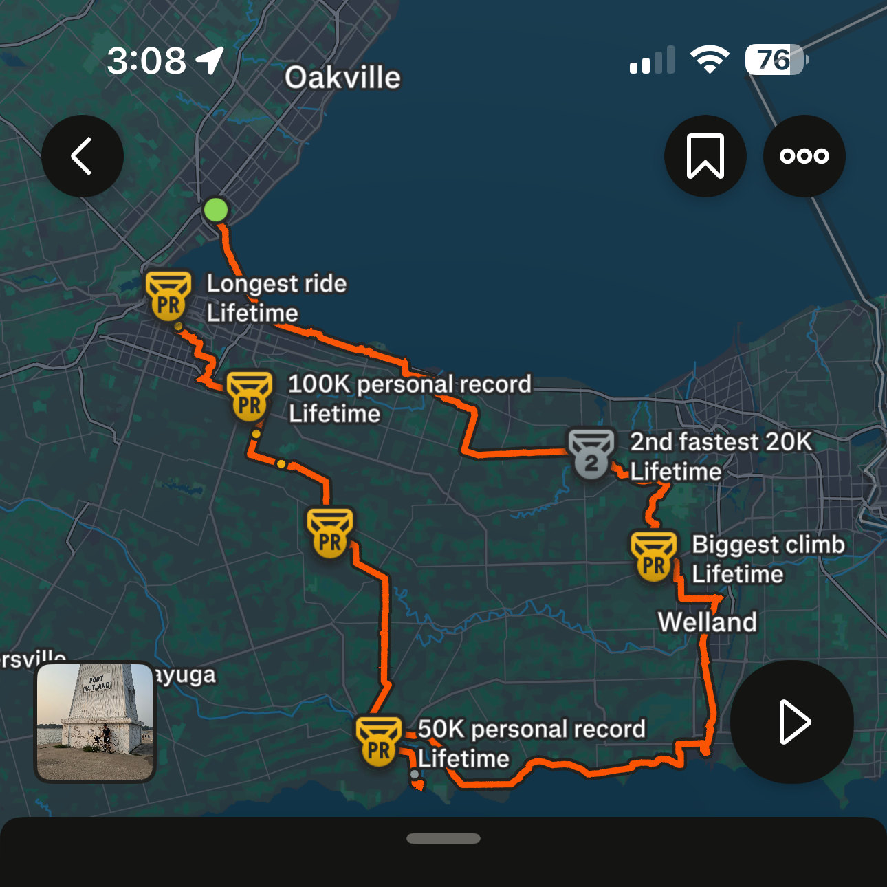 Strava map of the Niagara-Erie loop ride